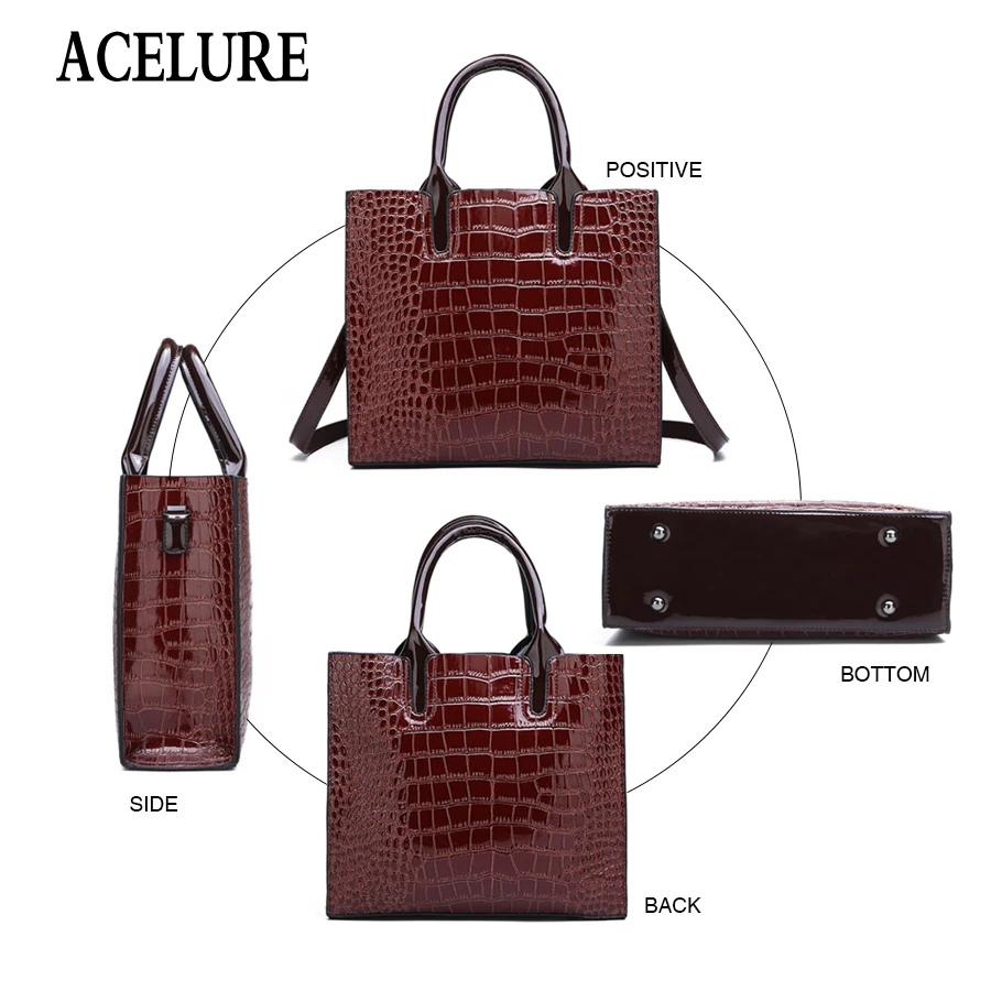 Skup ACELURE 3 zestawy wysokiej jakości Pu skóra aligatora kobiet torebki luksusowe marki dużego ciężaru torba damska torba na ramię sprzęgła torba