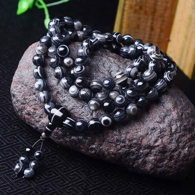 

Chun Yuan Concentration Stripes Eye in Agate 108 Buddha Beads Bracelets Necklace Car Hanging Accessories 10 Size with Certificat