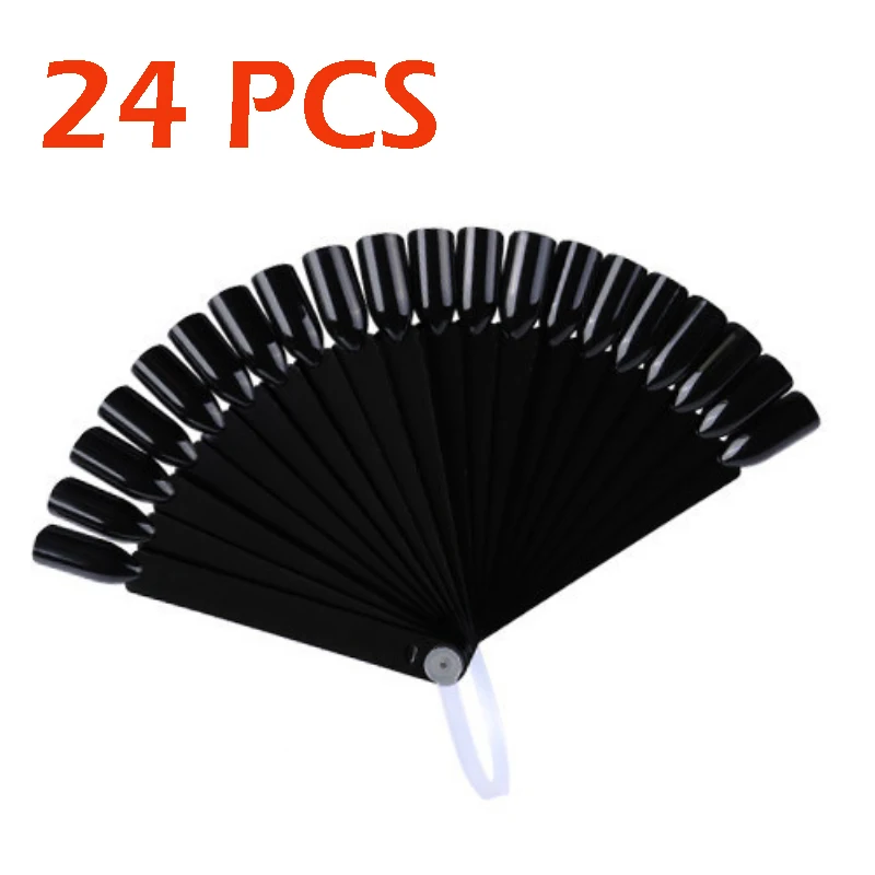 24PCS-Black 50 шт накладные декоративные ногти Палитра-Веер лак для ногтей карты пластины дисплей образцы для практики дизайна ногтей шаблоны(прозрачный/белый/черный - Цвет: 24PCS-Black