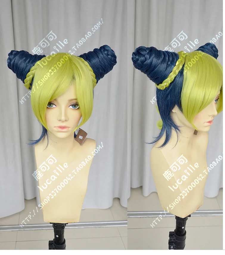 Аниме новые необычные приключения Джоджо Jolyne Kujo Jolyne Cujoh короткие косплей парик+ парик шапка - Цвет: Yellow and Blue