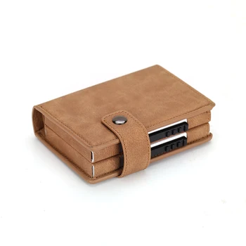 

Double Aluminium Box Credit Card Holder Anti RFID Men Wallet Purse ID Bank Card Holder PU Leather Card Case Business Wallet Hasp