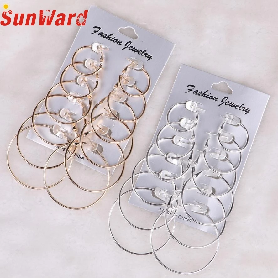 earrings for women 6Pairs/set Vintage Gold Silver Big Circle Women Steampunk Ear Clip Metal | Украшения и аксессуары