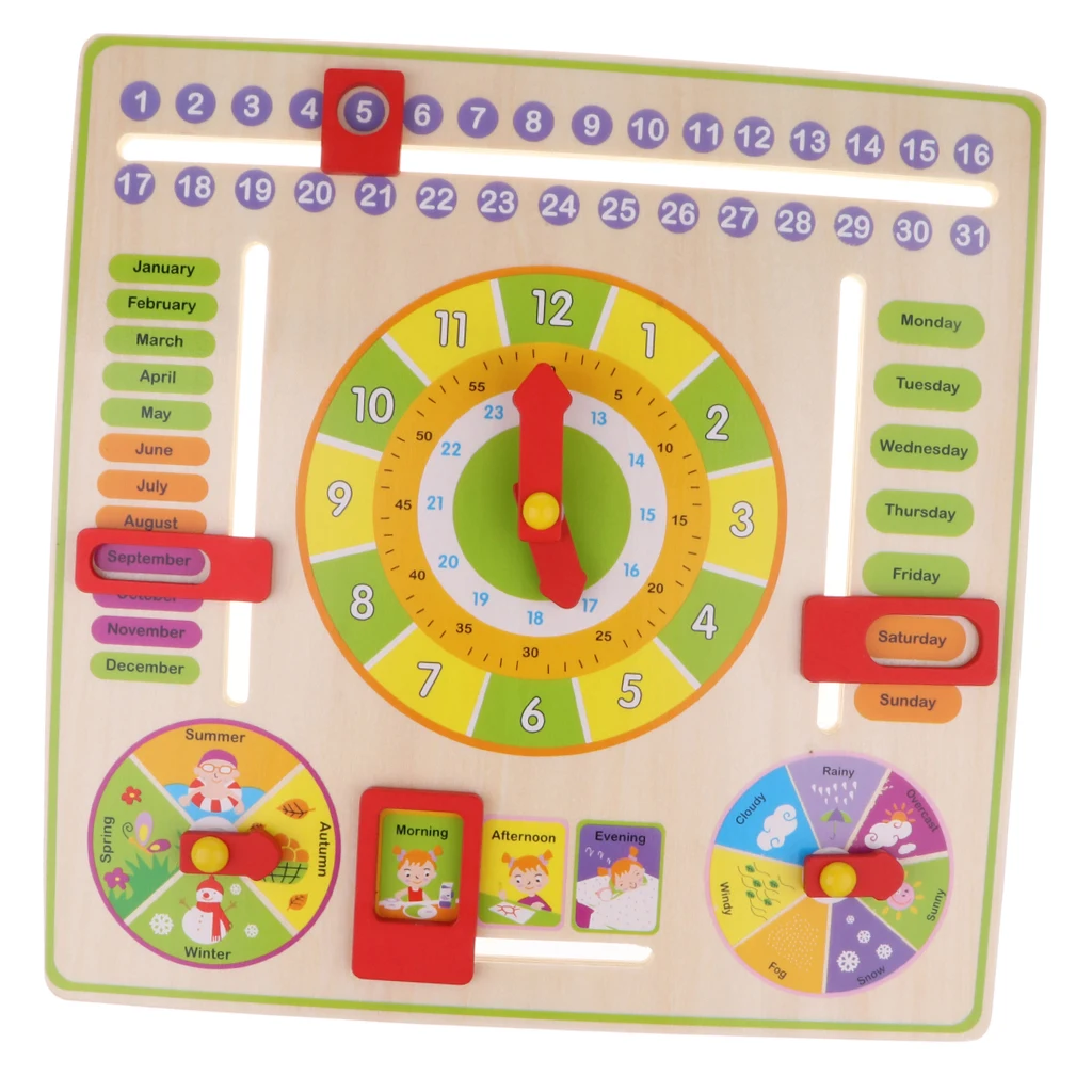 Wooden Daily Cognitive Calendar Clock Hanging Board Kids Early Education Toy for Preschool Graduation Classrooms Schools
