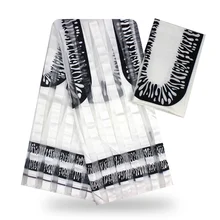 Черно-белая лента шелковая восковая Ткань Органза Шелковый материал африканская восковая ткань стиль для женского платья 4+ 2 ярдов