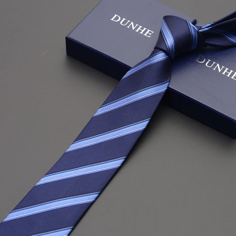 Высокое качество новые модные галстуки для мужчин бизнес 7 см Полосатый шелковый галстук свадебные галстуки для мужчин дизайнерский бренд с подарочной коробкой Черный