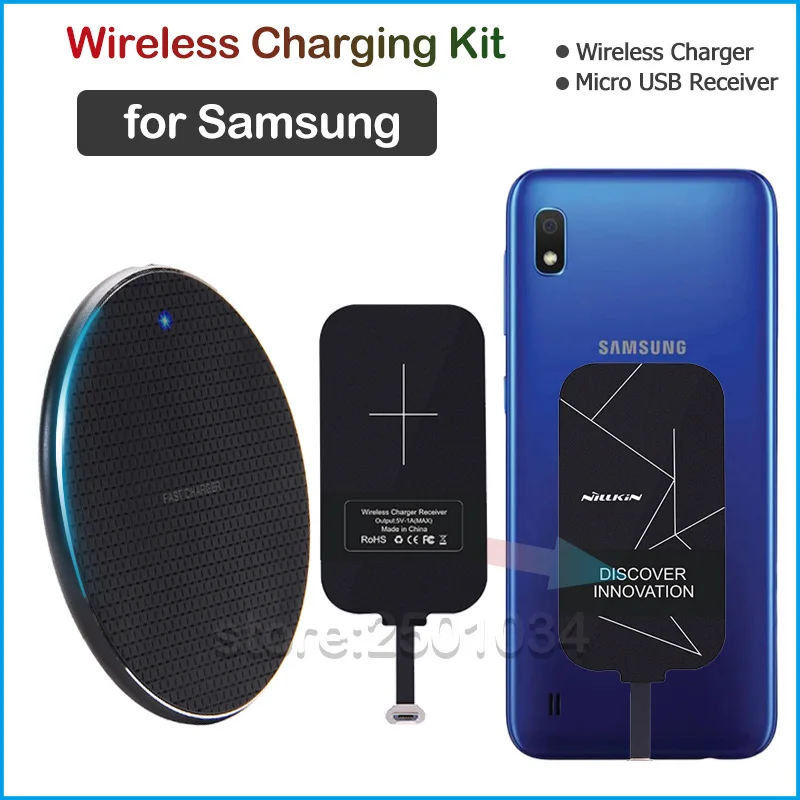 Qi Wireless Charging for Samsung Galaxy On6 M10 A6 A7 A6+ 2018 A10 A10S A01 Wireless Charger+Micro USB Receiver