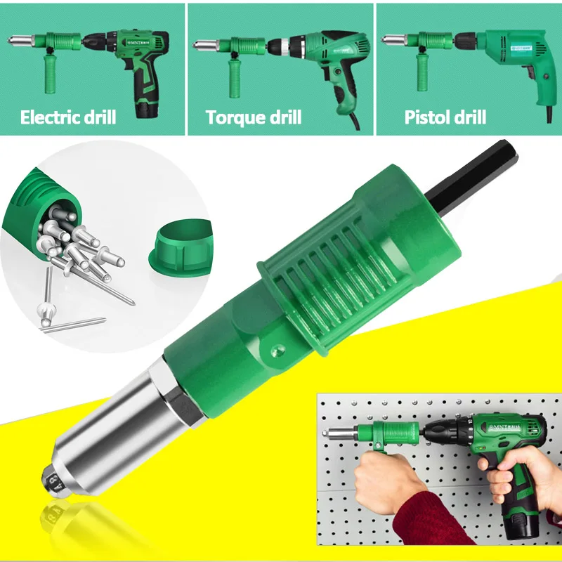 Electric Rivet Gun Adapter Electric Drill Blind Rivet Gun Head 2.4mm-4.8mm Industrial Handheld Pull Nut Tool