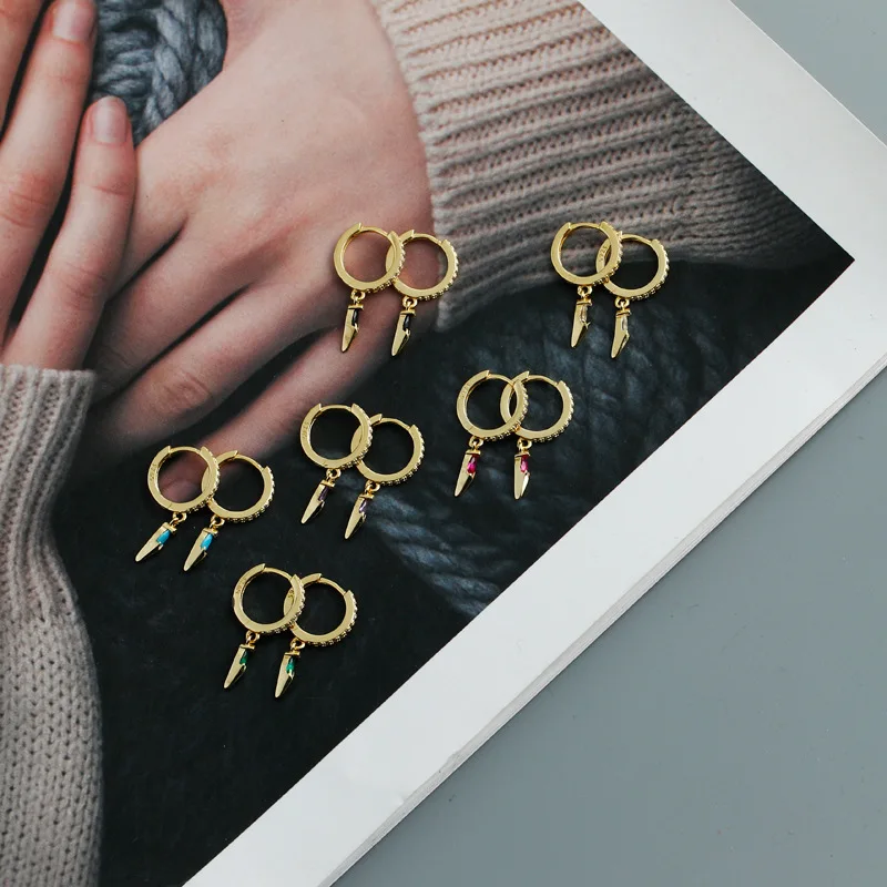 WANTME-여성을 위한 새로운  보헤미안 기하학적 블루 지르콘 매달려 술 스터드 귀걸이, 매력적인 파티 주얼리 선물