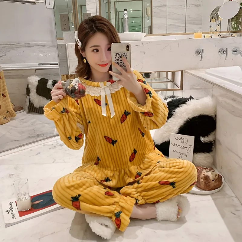 

New Style Pajamas Women's Autumn & Winter Coral Velvet Fresh And Lovely Princess Style Thick Warm Flannel Women's Home Wear