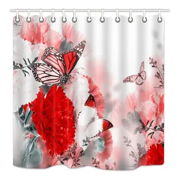 

SPA Home Shower Curtain, Flowers Monarch Butterflies Theme Floral Therapy Zen Reflection, Polyester Fabric Bathroom Decor, Bath