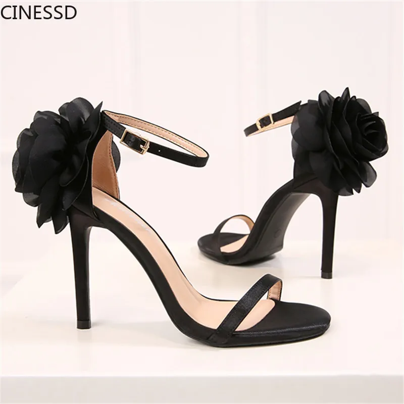 

Women Sandals Flower Back Strap Ladies Sandals High Thin Heels Open Toe Party Cover Heel Buckle Shoes Woman