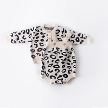 Популярная одежда для новорожденных девочек и мальчиков, свитер с леопардовым принтом, пальто, одежда, комбинезон, осенне-зимняя одежда