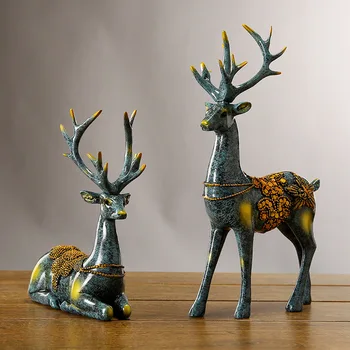 

[New] 2pcs/lot 31cm creative Crafts couples Elk figure statue Resin animal deer ornaments model toy Home room decoration gift