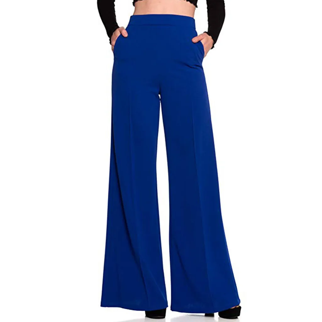 Модные женские брюки с высокой талией, однотонные брюки, женские свободные широкие длинные брюки, брюки палаццо, брюки, pantalones de mujer