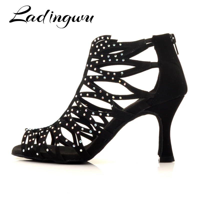 Ladingwu Suede Latin Dance Shoes  Boots Female Laser Rhinestone Dance Shoes Adult Girls Ballroom Tango Latin Shoes Dancing Boots