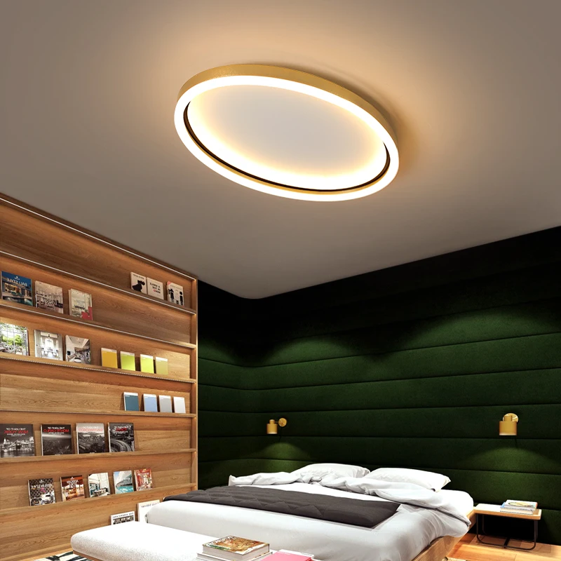 

New LED Oval Ceiling Lamp with Remote Control for Living Room Bedroom Kitchen Simplicity Golden Luster Panel Lighting Fixtures