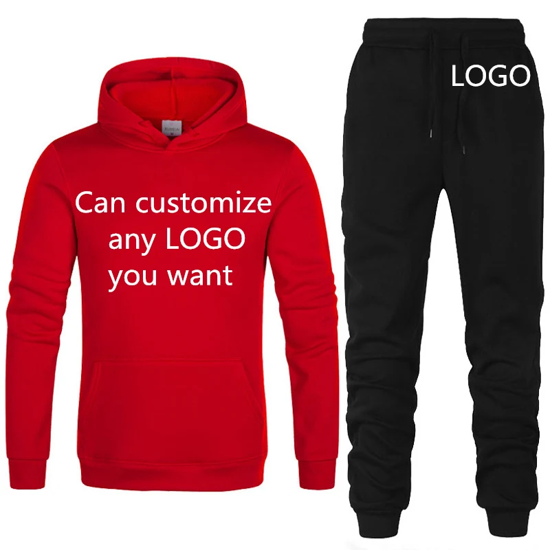 Winter Autumn warm Tracksuit Hoodies Men Custom Logo Print Casual Sweatshirt Mens Hoodies+Pants 2Pcs HipHop Harajuku Sportswear