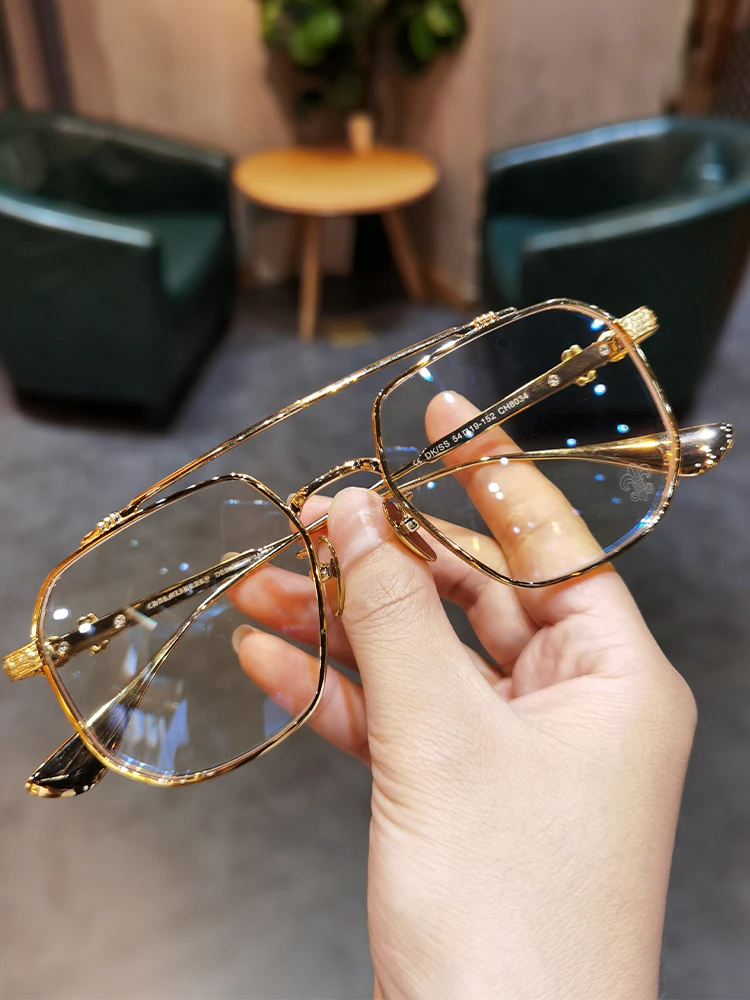 JIANDAN Men and Women Anti-Blue Light Wild Double Beam Irregular Large Frame Glasses Frame Equipped With Myopia Prescription
