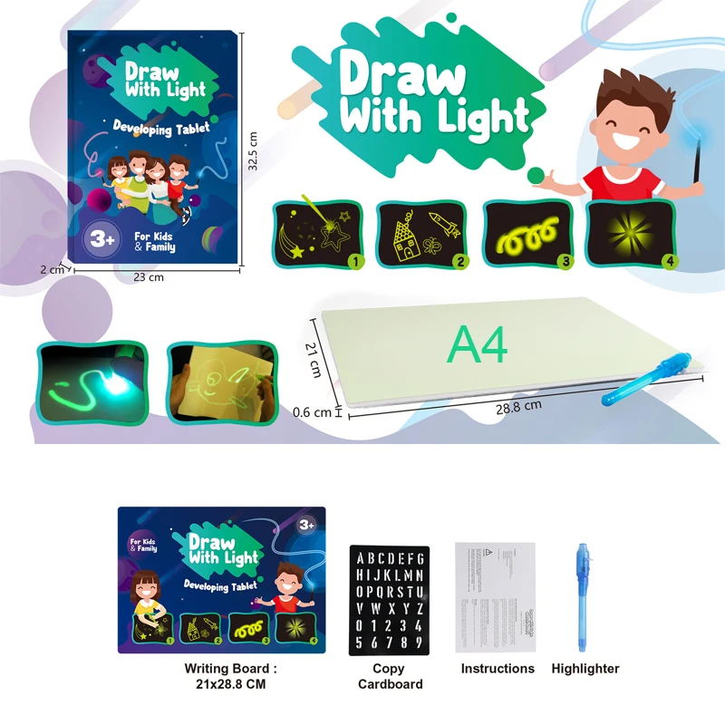 

Draw With Light Drawing Board Funny Developing Toy Kids Learning Educational Paint Illuminated Writing Board And Drawing Board