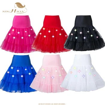 

SISHION Skirts Womens Festival Christmas Wedding Party Dance Performance LED Lights Tulle Tutu Skirt High Waist Petticoat LP0002
