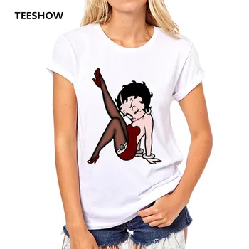 

New Summer Betty Boop Printed t shirt Women O-neck White fashion T-shirt women Casual Short Sleeve Top Tees Shirts Punk princess