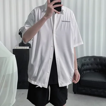 

2020 Summer New Youth Popular Letter Embroidery Drawstring Short Sleeve Shirt Fashion Casual Wild Large Size Shirt M-5XL