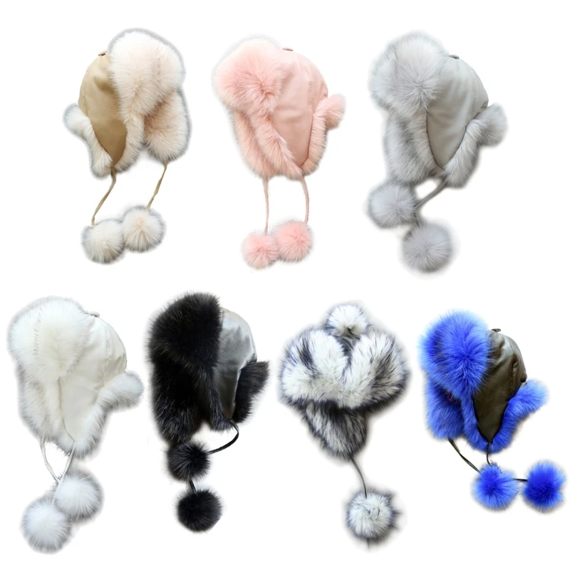 

1 Pc 2-10 Years Fashion Winter Kids Hat Pu Leather Big Ball Fur Plush Windproof Hat for Children Boys Girls Warm Skiing Hat