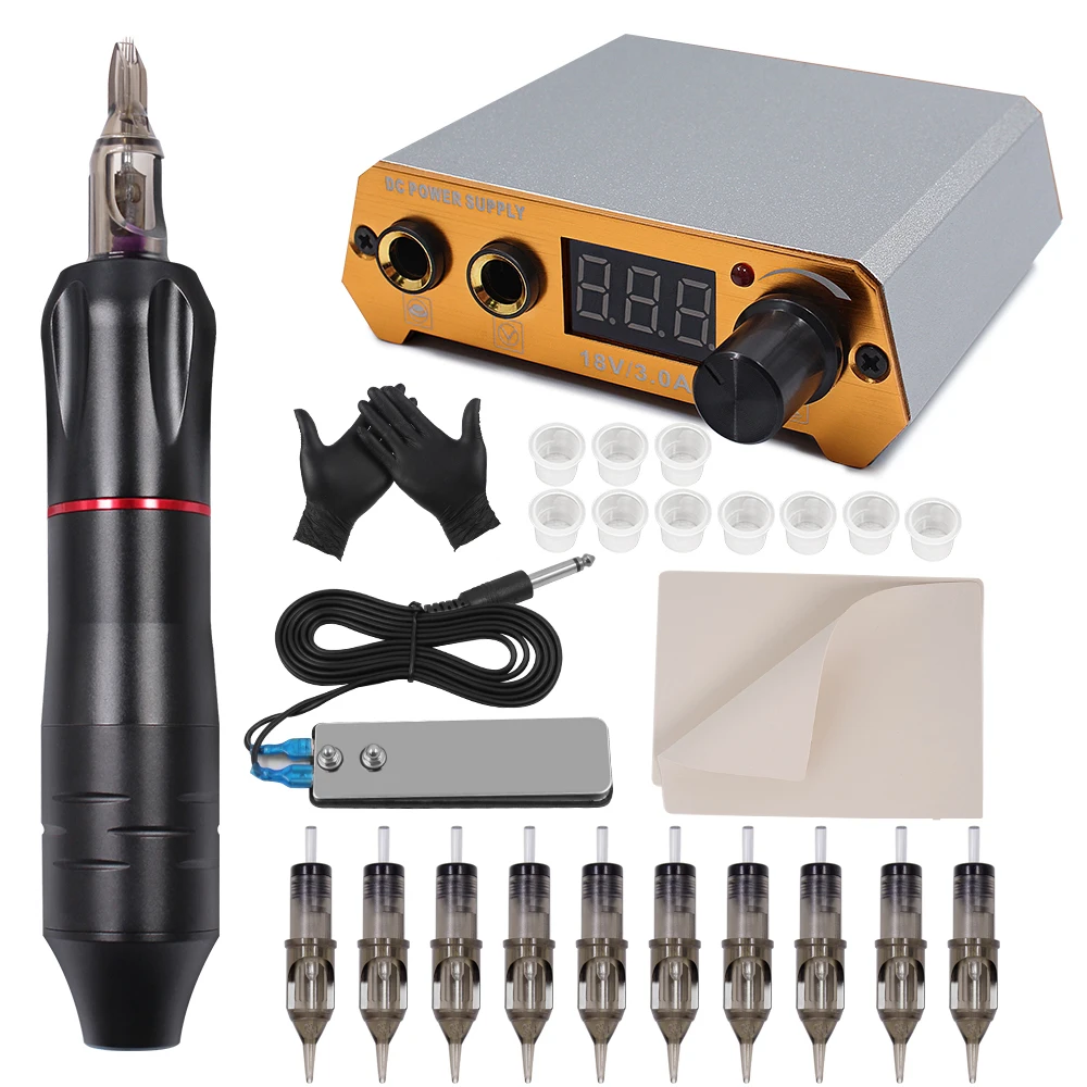 

Complete Tattoo Machine Kit Professional Rotary Tattoo Pen Machine Set with Cartridge Needle practice skin For Tattoo Body Art