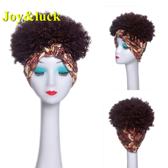 Headband Synthetic Wig Short Afro Kinky Curly Hair Wigs For Black Women Fluffy Curls Hairband African Turban Wrap Hair 34
