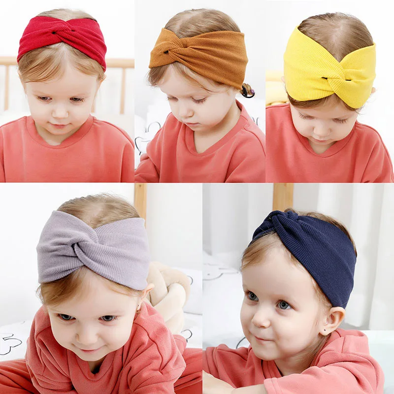 Cute Spring Autumn Solid Baby Headband Girls Twisted Knotted Soft Elastic Girl Headbands Hair Accessories Haarband | Детская одежда и