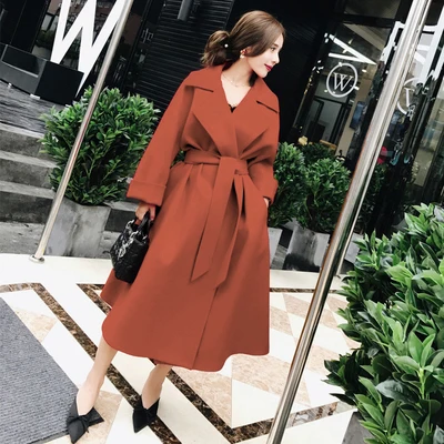Caramel colour Зимнее новое шерстяное пальто Женская корейская мода размера плюс тонкое шерстяное пальто Верхняя одежда элегантная Длинная шерстяная куртка Женское пальто 4XL - Цвет: Caramel colour