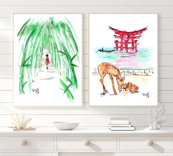 

Japanese watercolor Peace and Love art movie poster Canvas Art Print Wall Pictures for Living Room No Frame