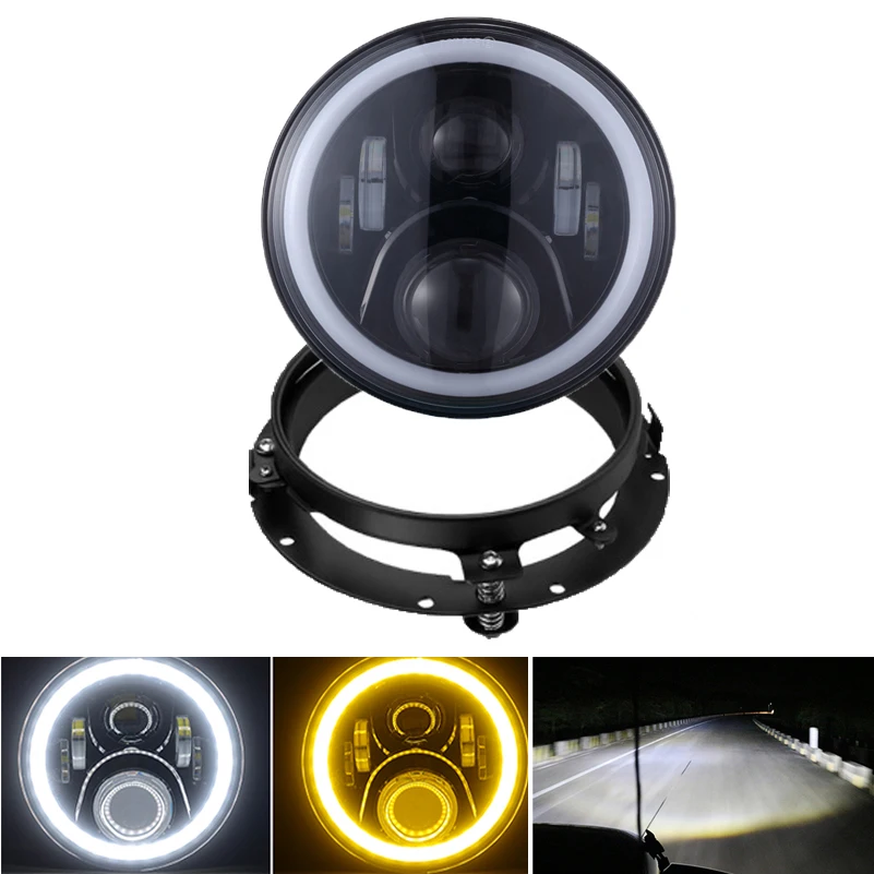 50W halo set B 7-дюймовый круглый светодиодный фонарь 60 Вт дальний/ближний свет DRL ангельские глазки лампа с гало Монтажная 7 ''фара двигателя Кронштейн кольцо для Harley для jeep - Цвет: 50W halo set B