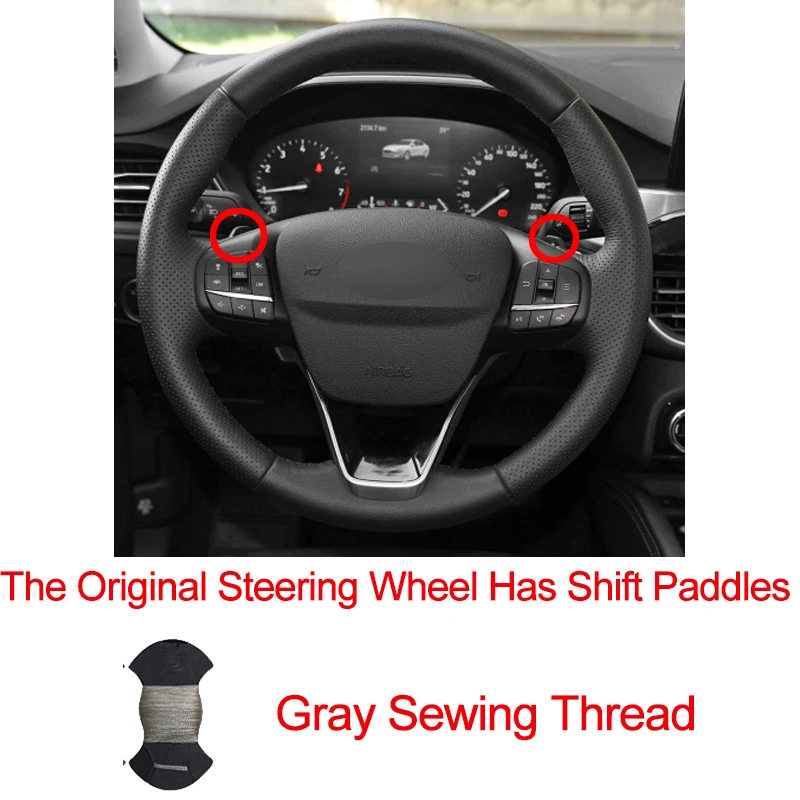Ручная швейная крышка рулевого колеса для Ford Focus 4 Fiesta 17-19 Tourneo фокус Volant Stuurhoes Volant - Color Name: Shift paddle Gray