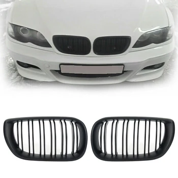 

Front Bumper Kidney Grill Replacement Dual Slat Grilles for BMW E46 3 Series 2002-2005 4DR Matt Black