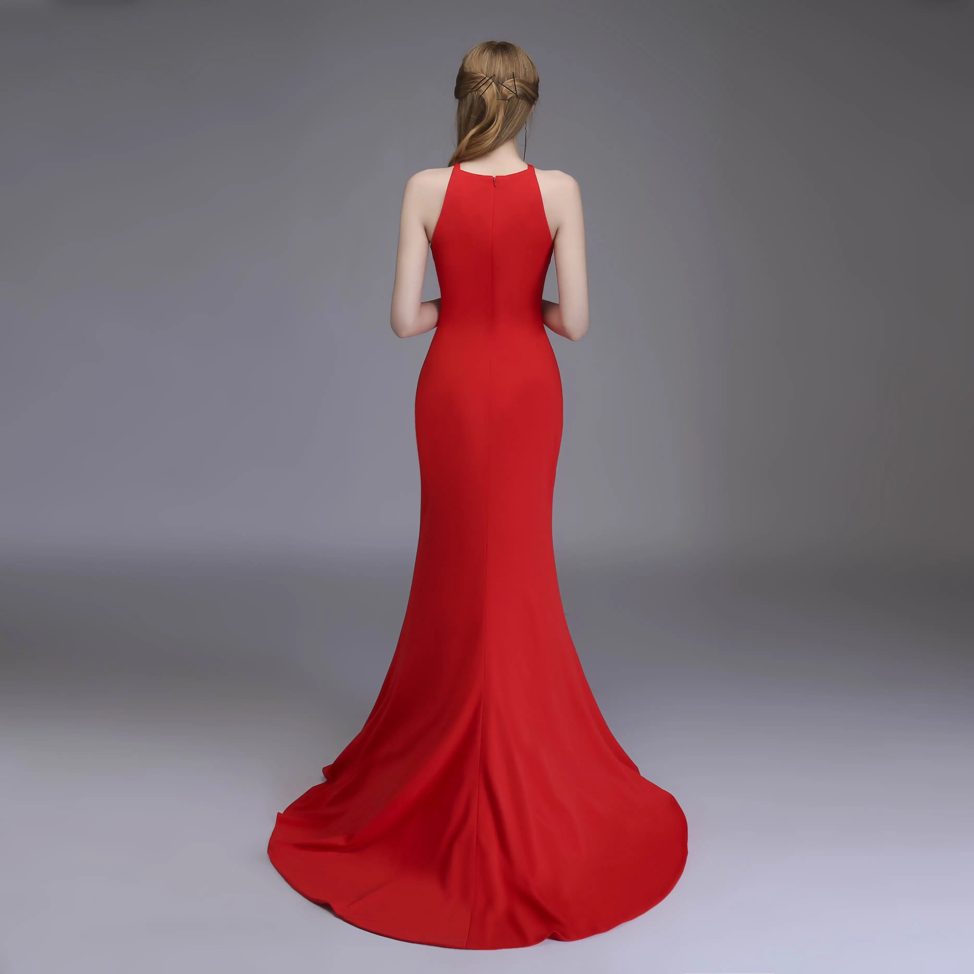 Длинное вечернее платье без рукавов, шифоновое красное платье для выпускного вечера, официальное женское платье, элегантное платье русалки для свадебной вечеринки, горячая распродажа