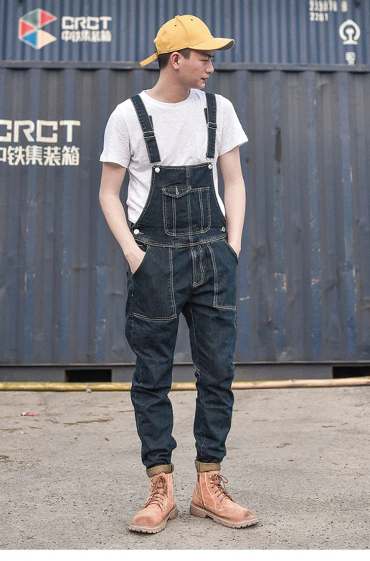 Men's Denim Bib Overalls Working Coveralls Cargo Tactical Jeans Jumpsuits For Man Multi Pockets Suspender Pants Sleeveless (1)