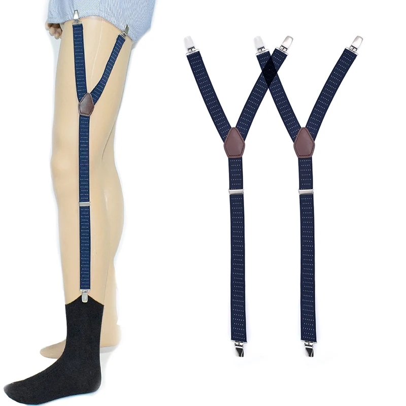 2 Stück Herren-Hemdhalter im Y-Stil, verstellbare elastische Bein-Hosenträger, Riemen, rutschfeste Clips, Socken-Strumpfband-Klemmen für Militär – Detail 11