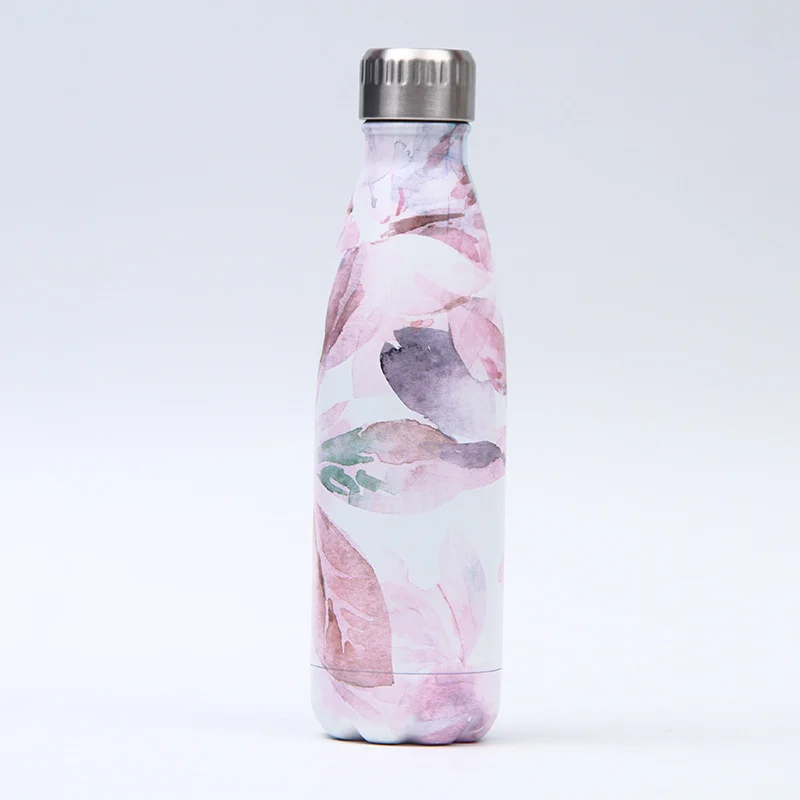 Цветочная BPA бутылка для воды из нержавеющей стали Термос фляжка Спортивная бутылка для питья для воды чашка с изоляцией холода шейкер кружка - Цвет: L