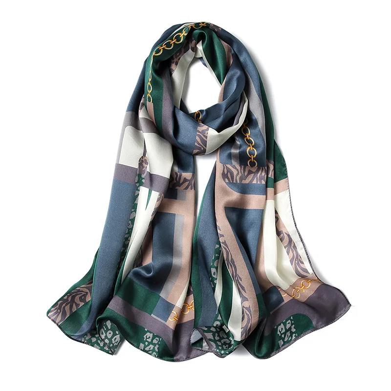 

Fashion 2019 spring Chain printing scarf for women silk Satin shawls wraps lady neck warm soft long size foulard scarves blanke
