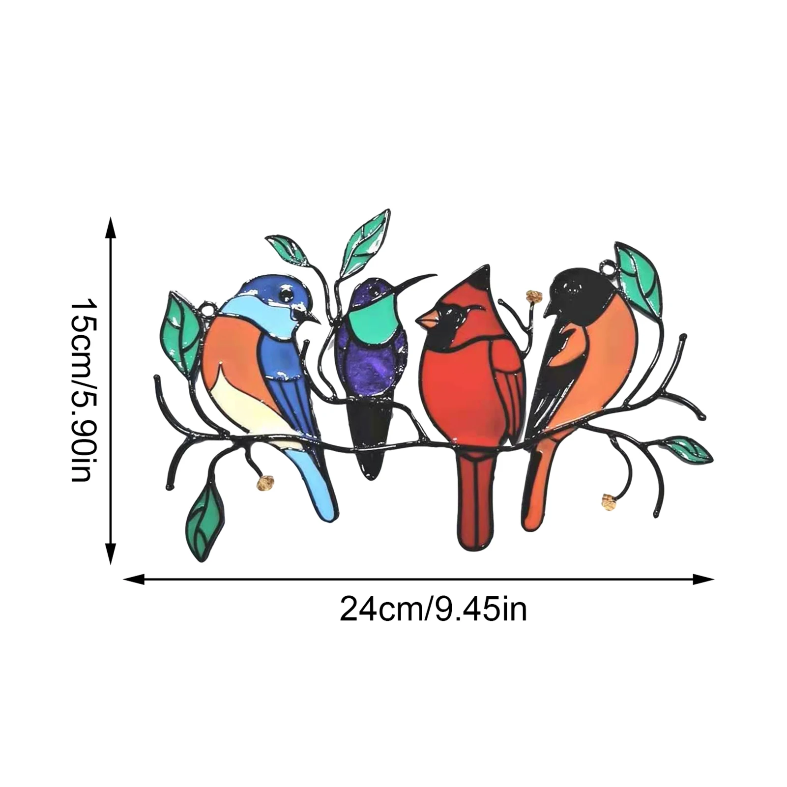 Owls Birds On A Wire Pendant Stained Glass Suncatcher Window Hanging
