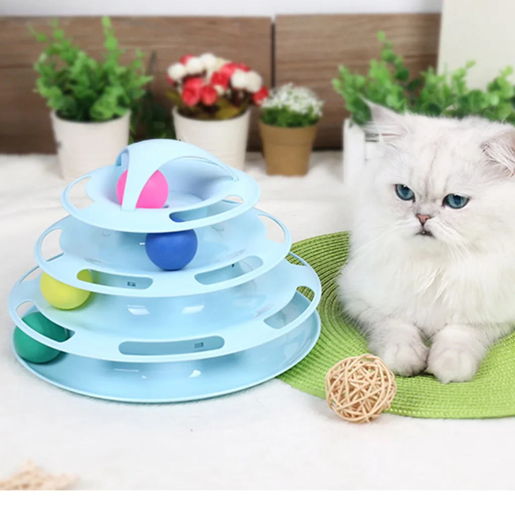 Популярная и креативная игрушка для собак и кошек с четырьмя слоями круглой пластинчатой формы, игрушки для домашних животных, интеллектуальный Сумасшедший игровой лоток для кошек, розовый и синий цвета
