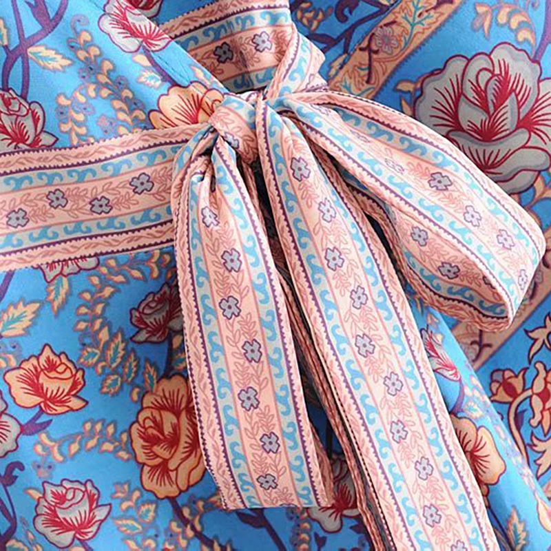 Boho Летнее шикарное винтажное платье макси с цветочным принтом для женщин модное лоскутное платье с бантом и поясом пляжные платья vestidos mujer