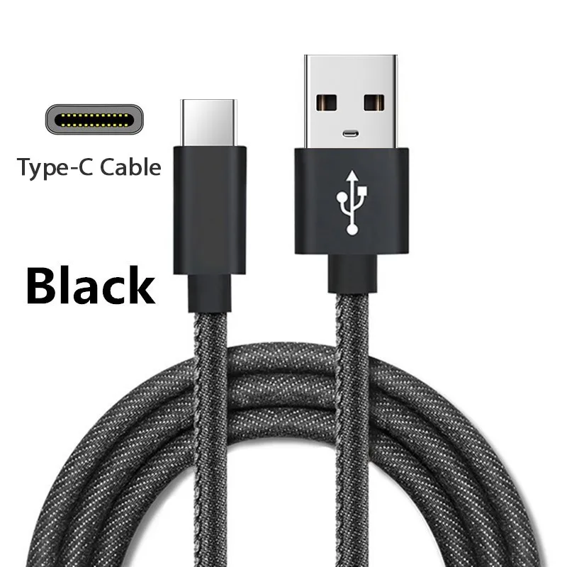 Black Джинсовый 3а usb type-C кабель для быстрой зарядки usb type-C USB-C кабели для синхронизации данных и зарядки для Xiaomi samsung huawei MacBook/Letv/Oneplus - Цвет: Black