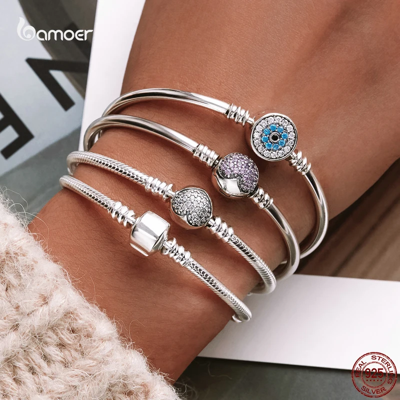 Bamoer 925 Sterling Silver Originale Devil'S Eye Snake Chain Bangle Bracciale Per Le Donne Fit Bead Charm Bracciale Fai Da Te Gioielleria Raffinata