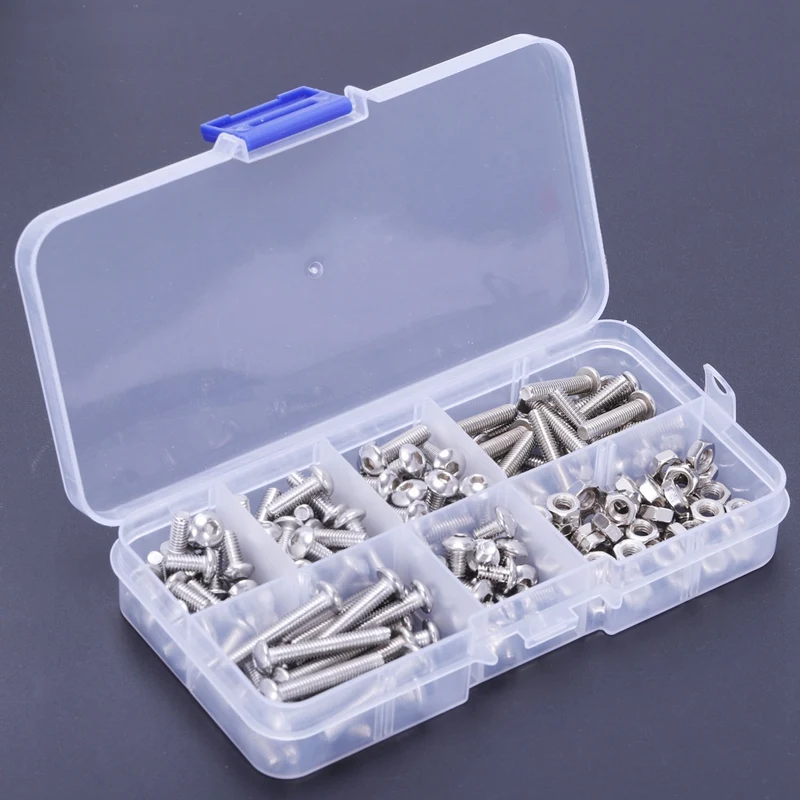 170Pcs M4 Stainless Steel Hex Drive Button Head Socket Cap Bolts Screws Nuts Assortment Kit(M4