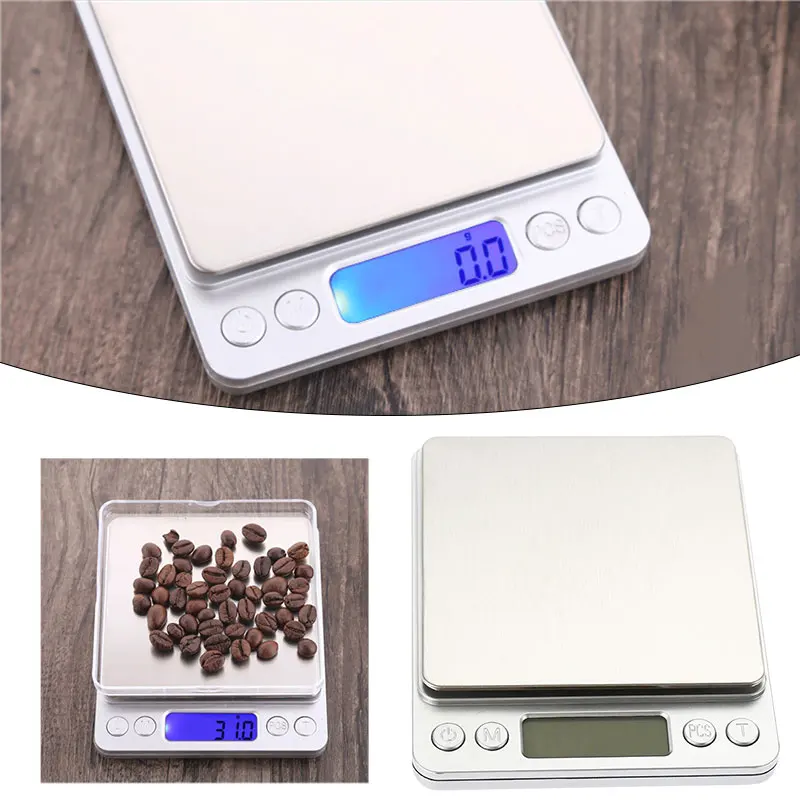 

Stainless Steel 3kg 0.1g I2000 Digital Scale Mini Scale Portable with Tray Jewelry Kitchen Scale Weighing Tool Bar Practical