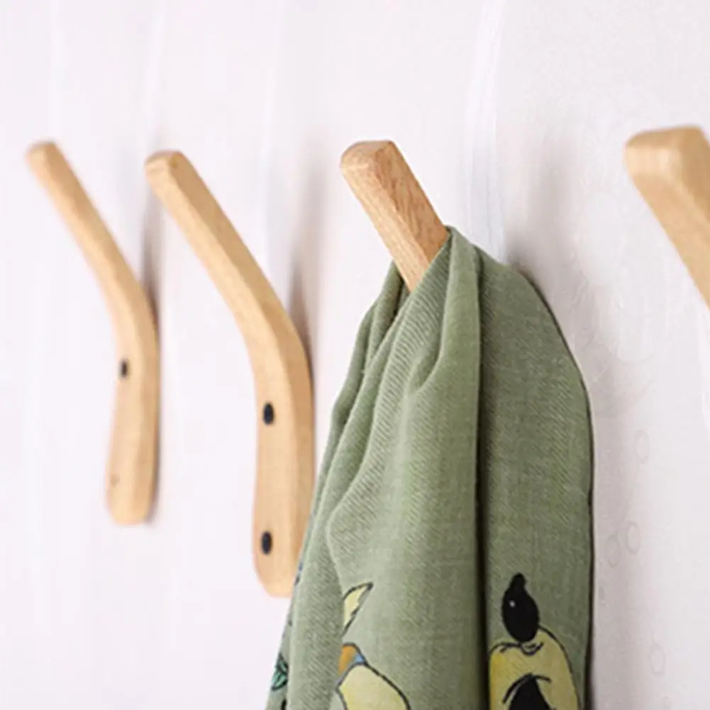 1pc Natural Wood Clothes Hanger Wall Mounted Coat Hook Decorative Key Holder Hat Scarf Handbag Storage Hanger Bathroom Rack 3