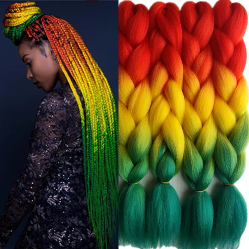 Synthetic Jumbo Braids Hair Extensions 24" 10Pcs Pink Blue Ombre Braiding Bulk for Crochet Braids Hairstyle