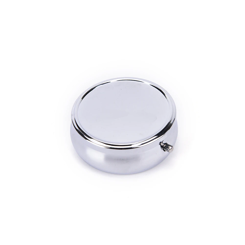 1 Pc Round Silver Metal Tablet Pill Boxes Holder Advantageous Container Medicine Case